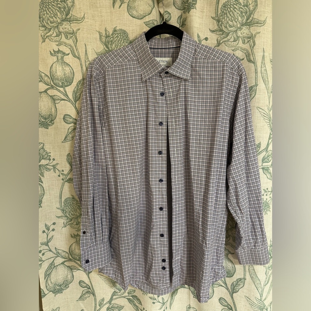 💎 Eton Slim Fit Plaid Dress Shirt - Purple & Blue (43 / 17) (Men’s XL) 💎